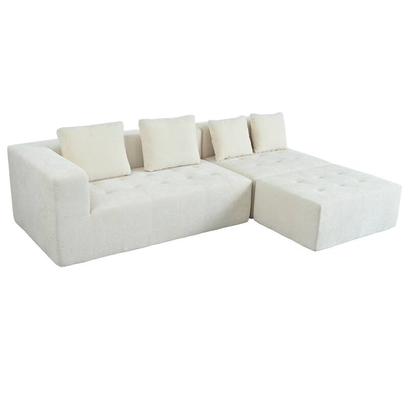 Sectional Couch for Living Room, 4 Seat L Shape Couch Tufted Couch Removable Modular Sofa with Movable Ottoman & 4 Cushions