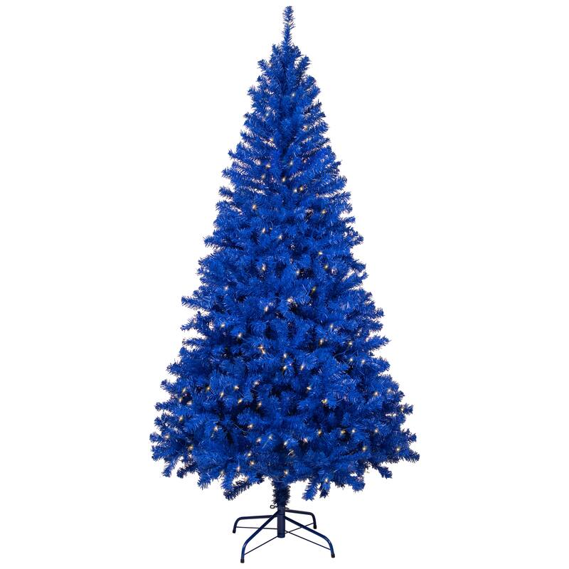 Pre-Lit Medium Artificial Pine Christmas Tree - 7' - Royal Blue - Clear Lights - 7 Foot