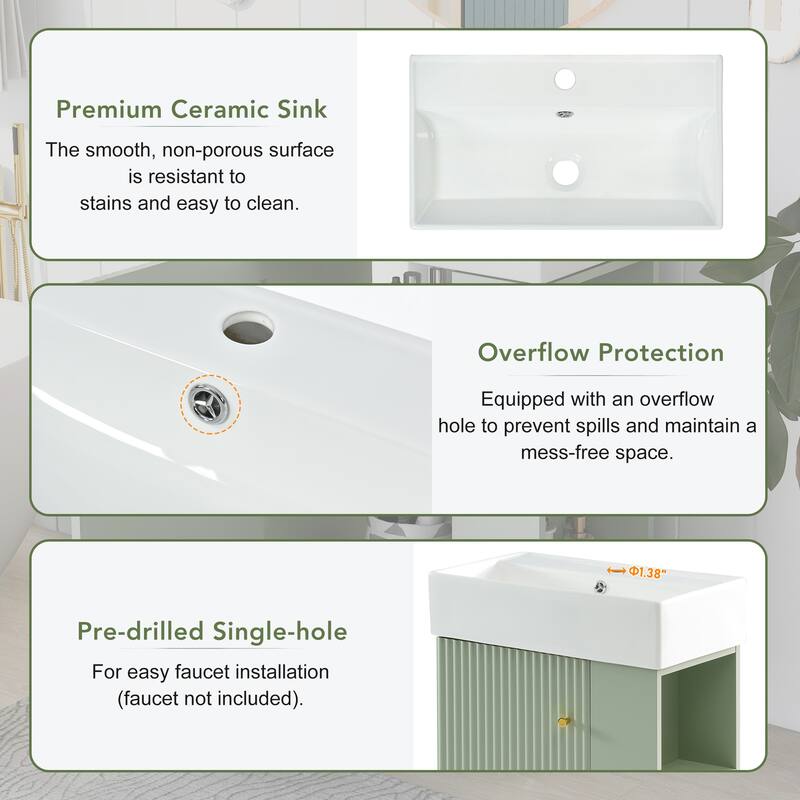 21.6" Bathroom Vanity, Combo Cabinet, Bathroom Storage Cabinet, Single Ceramic Sink, Right Side Storage