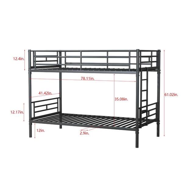 Black Metal Twin over Twin Bunk Bed with Removable Ladder - Full-Length Guardrails