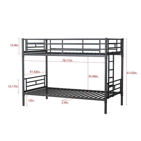Compact Twin over Twin Metal Bunk Bed with Diamond-Shaped Rungs, Guardrails, and Storage Space