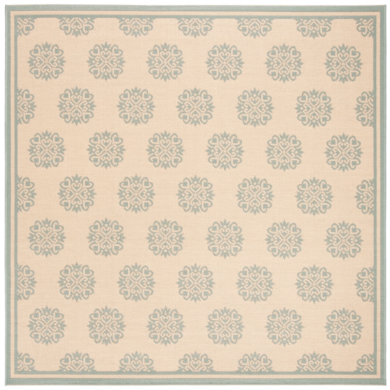 SAFAVIEH Beach House Indoor/ Outdoor Waterproof Patio Backyard Rug - 4' Square - Cream/Aqua