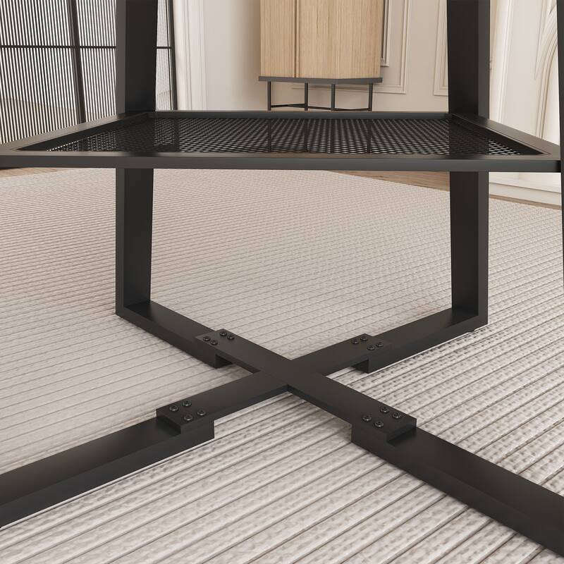 Extendable Round Dining Table, Kitchen Table with Open Wire Grid Shelf, Meeting Table for 4-8 People