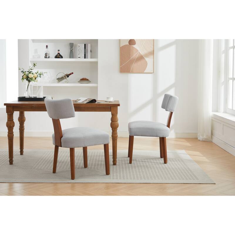 Linen Dining Chairs Set of 2, Armless Chairs with Curved Upholstered Backrest and Wooden Legs for Dining Room