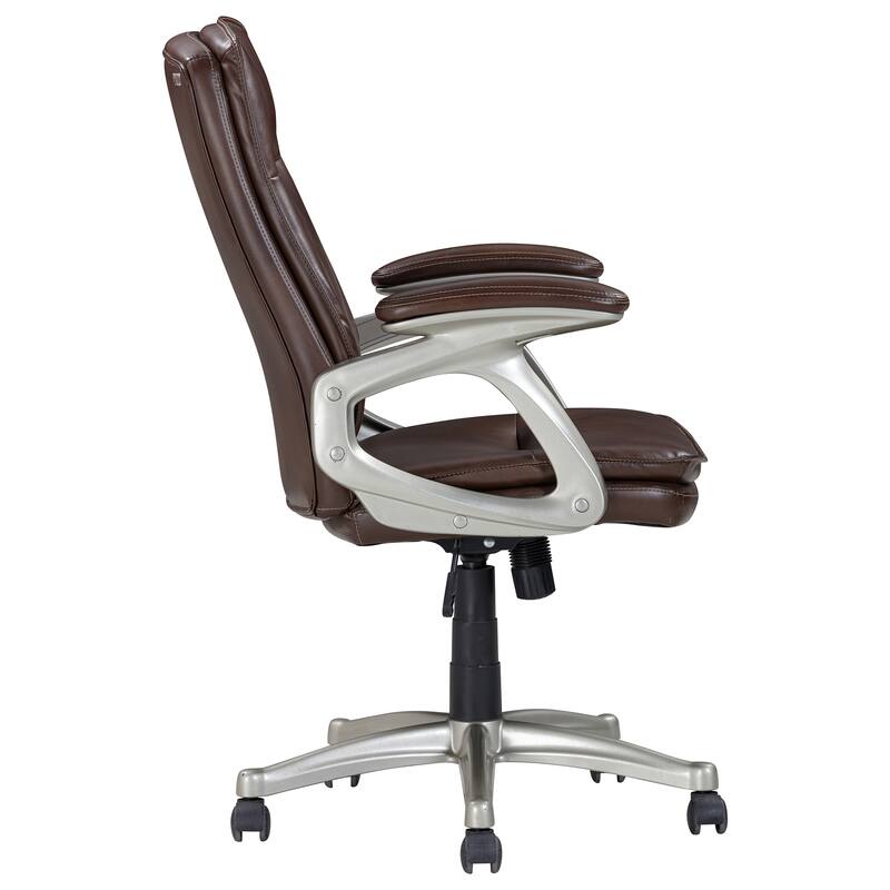 Brown Faux Leather Executive Swivel Office Chair with 360° Rotation, Ergonomic Design