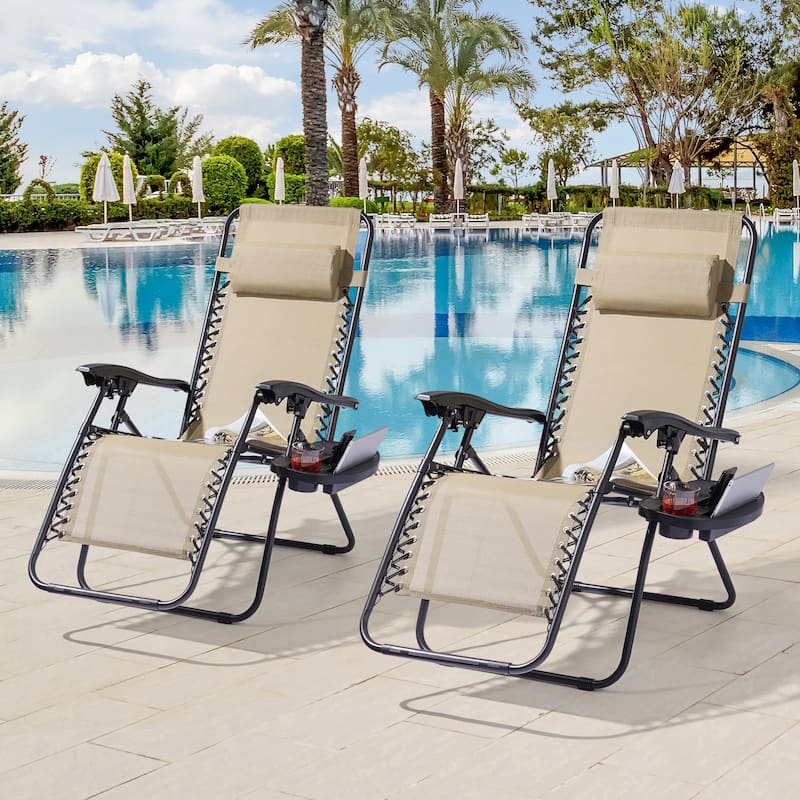 LIVOOSUN Zero Gravity Patio Chairs (Set of 2) - Sand