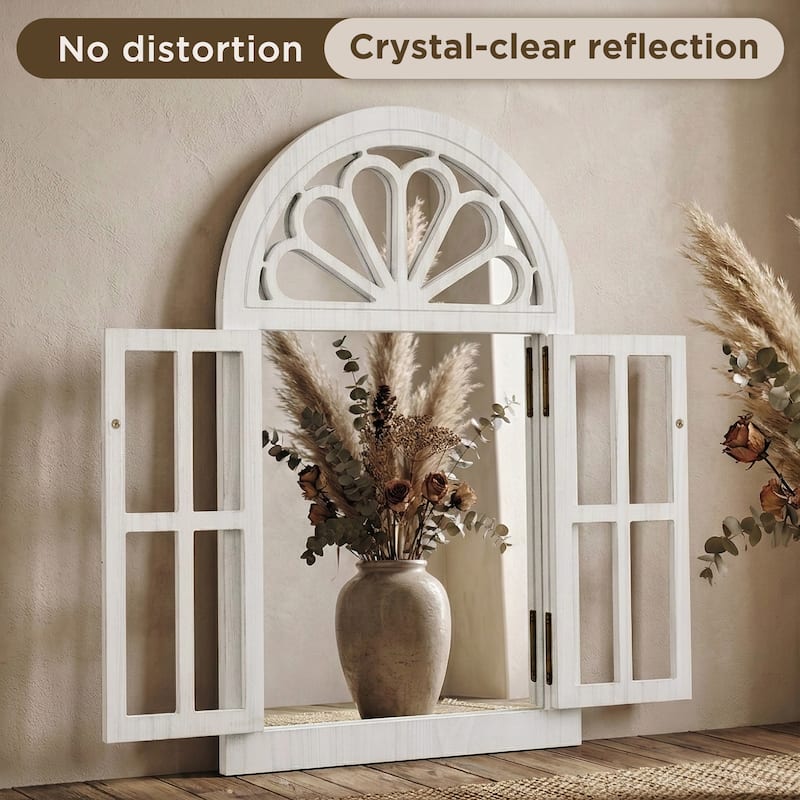 Solid Wood Arched Framed Windowpane Accent Mirror Wall Mirror