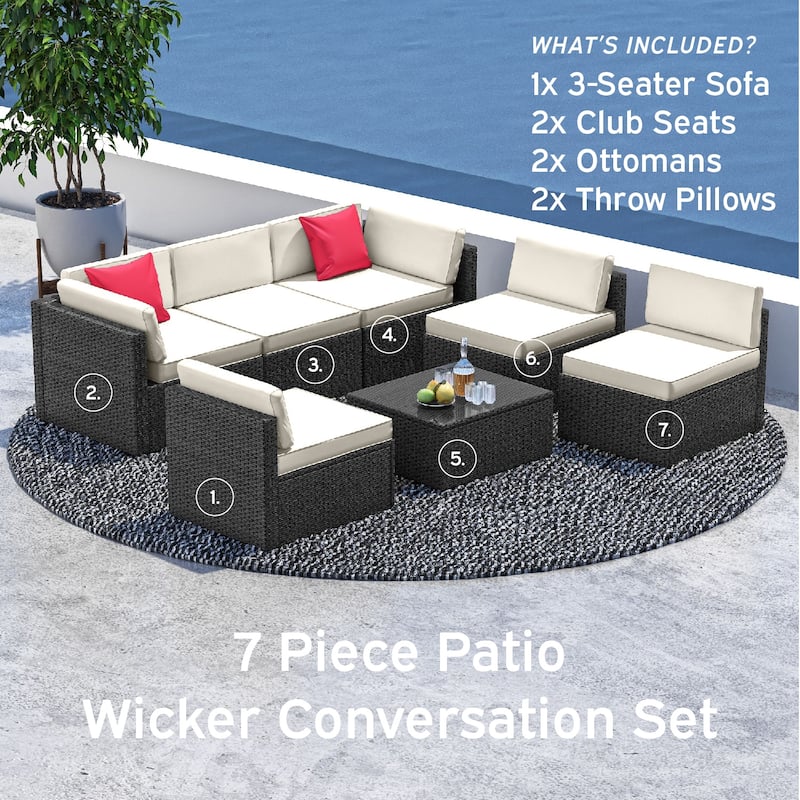 Nestl 7 Piece Wicker Patio Furniture Set - Outside Patio Conversation Sets with Patio Sectional