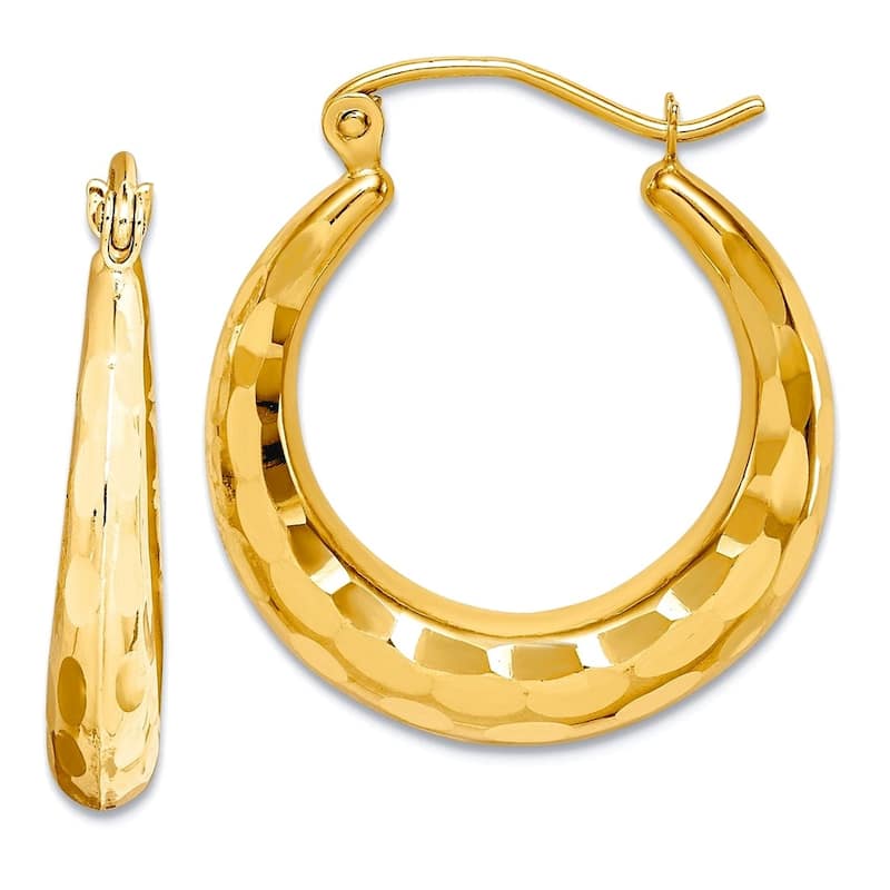 Curata 10k Yellow or White Gold Hammered Tapered Round Hoop Earrings - 23.35x3.83mm - Yellow Gold