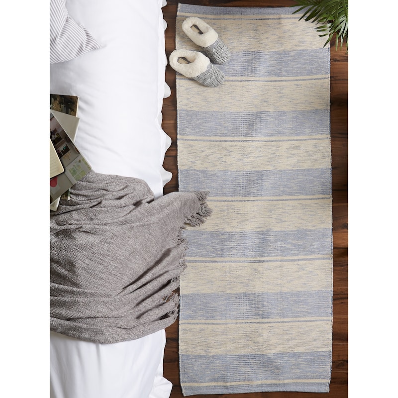 DII French Blue Variegated Plaid Recycled Yarn Rug (Set of 2) - Big