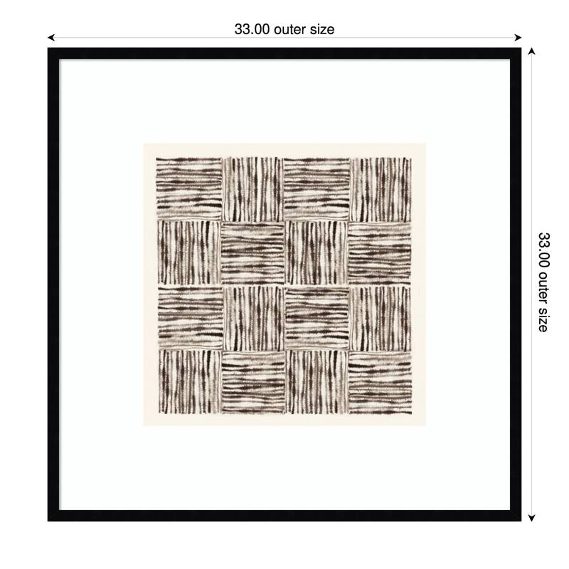 Charcoal Striped Squares in Alternating Patterns by Hazel J Wood Framed Wall Art Print - Black - 33 x 33 in