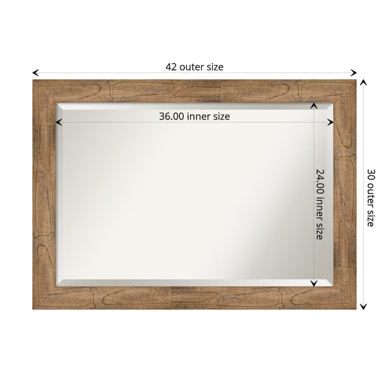 Beveled Wood Bathroom Wall Mirror - Owl Brown Frame - Outer Size: 42 x 30 in