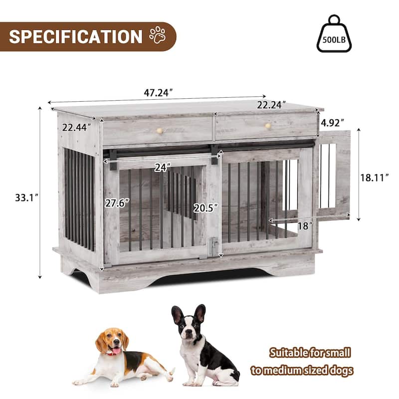 47" Large Dog Crate Furniture w/ 2 Storage Draws