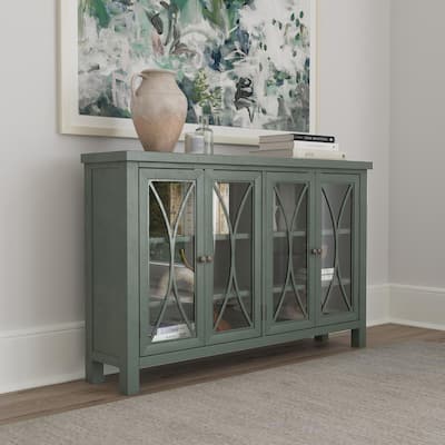 Hillsdale Bayside Wood 4-Door Console Cabinet, Robin Egg Blue - 33H x 52.625W x 11.5D