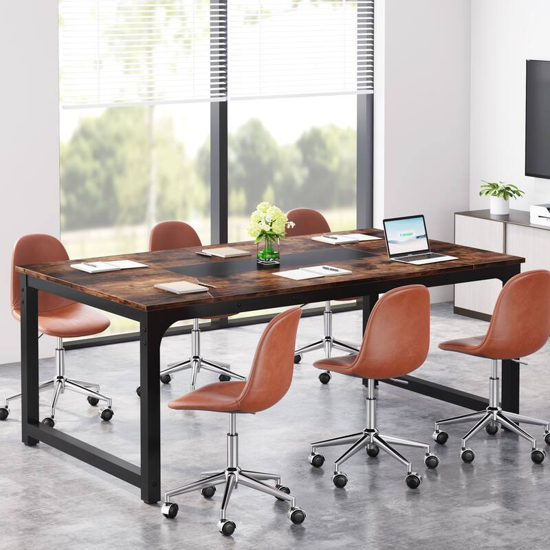 70.9" Rectangle Conference Meeting Table - Rustic Brown/Black-70.9"