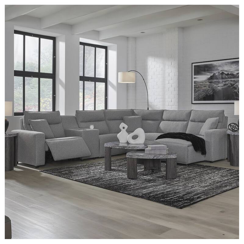 Signature Design by Ashley Modmax Ii Gray 6-Piece Power Reclining Sectional - 143" W x 125" D x 41" H - Grey - Reversible