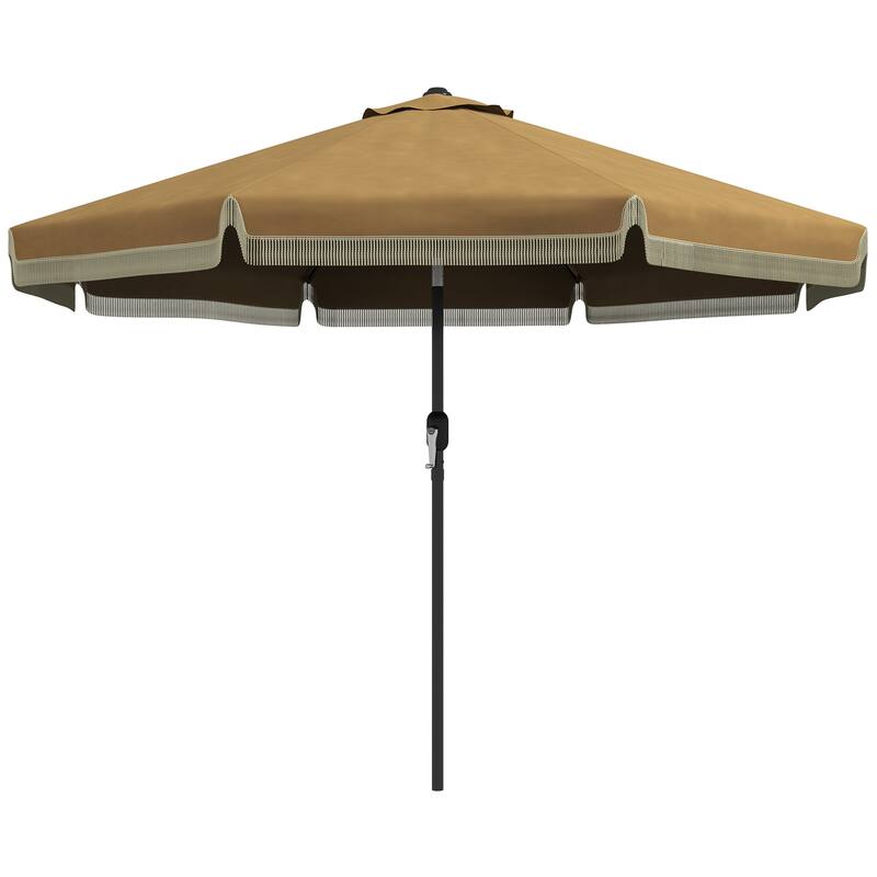 Patio Parasol Outdoor Table Umbrella with Button Tilt Crank Tassels and 8 Ribs for Garden Deck Pool, Dark Gray