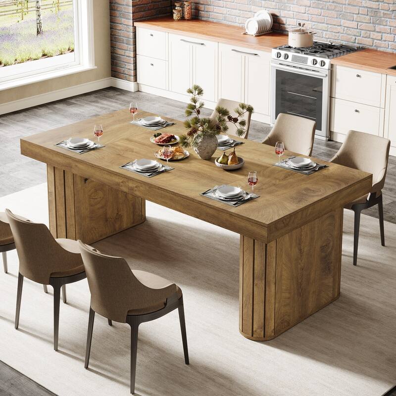 Farmhouse Dining Table, Rustic Rectangular Kitchen Table for Dining Room and Kitchen, Brown - N/A