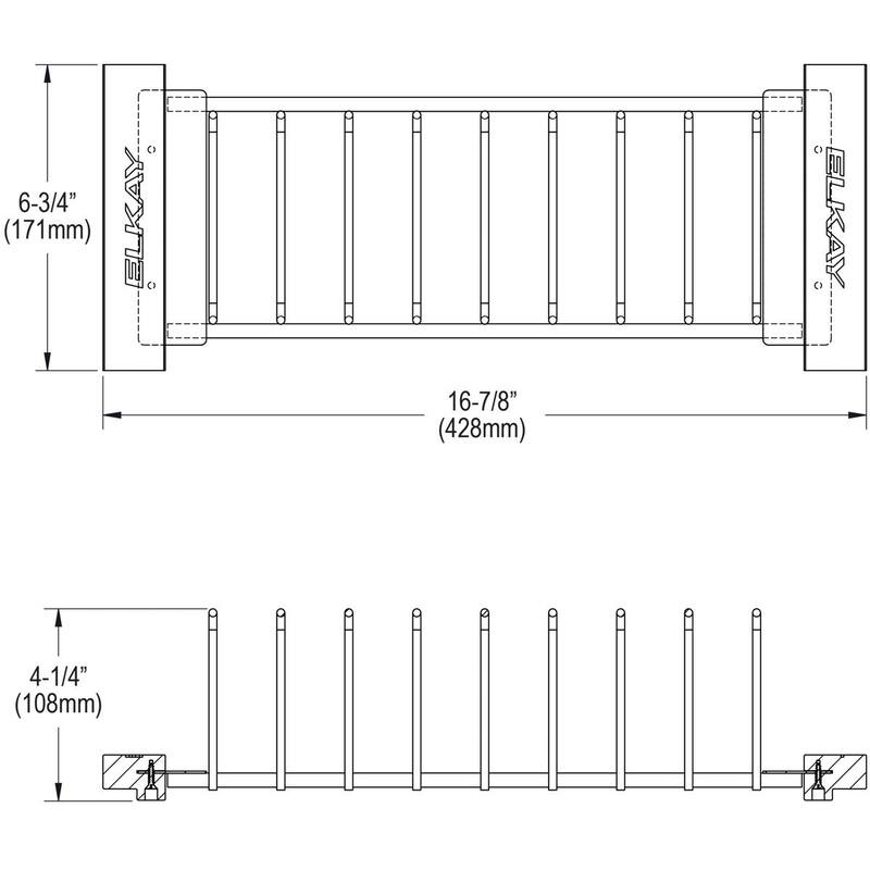 Elkay Crosstown Stainless Steel 16-7/8" x 6-3/4" x 4-1/4" Drying Rack with Wood Handles - 16-7/8 x 6-3/4 x 4-1/4