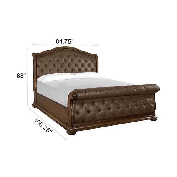 dimension image slide 0 of 3, Magnussen Home Durango Willadeene Brown Upholstered Sleigh Bed