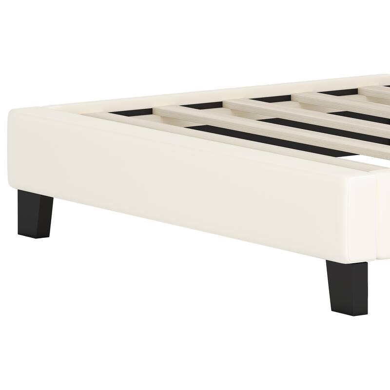 Twin Size Upholstered Platform Bed with Crown Headboard and Footboard in Cream and Pink