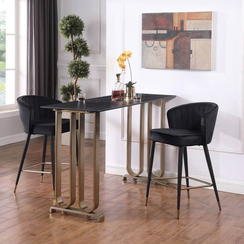 Velvet Upholstered Counter Height Bar Stool, Set of 2
