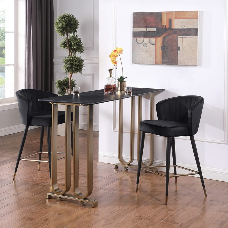 Velvet Upholstered Counter Height Bar Stool, Set of 2