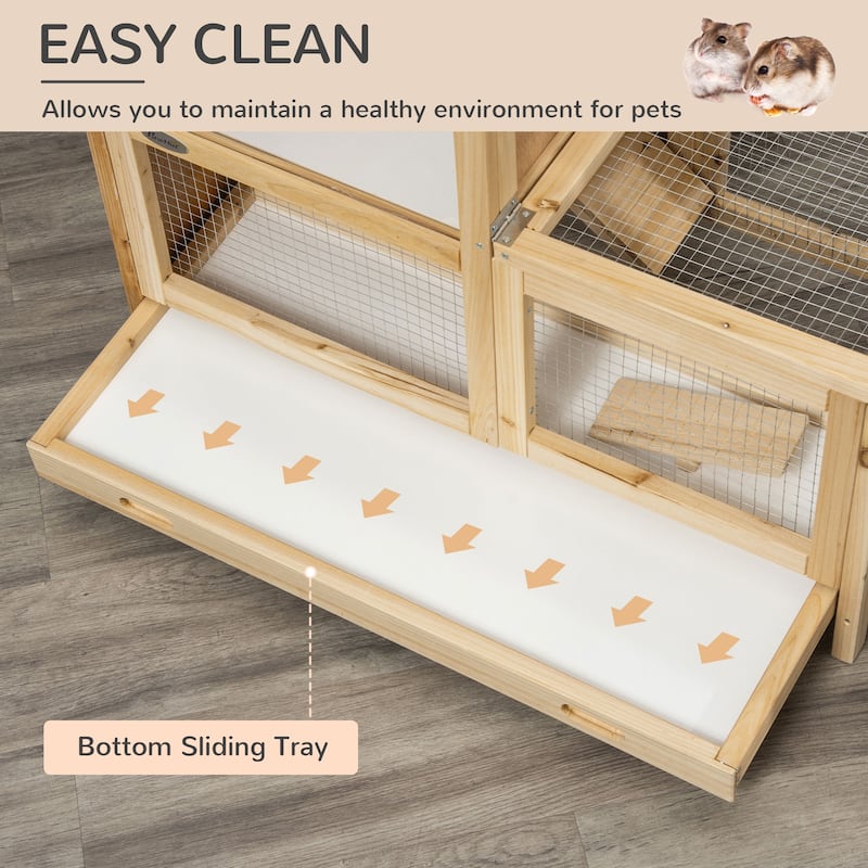 Natural Fir Wood Hamster Cage with Plexiglass Window and Multi-Level Play - 30.75"L x 16.25"W x 23.5"H