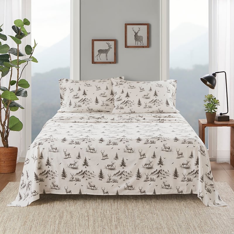 Woolrich Cotton Flannel Sheet Set - Twin - Gray Deer Toile