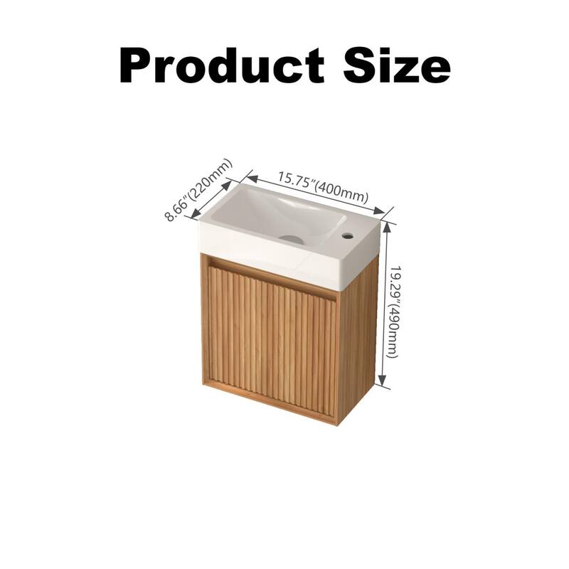 16" Small Bathroom Vanity Wall Mounted,Small Acacia Solid Wood Vanity With White Smc Resin Basin,Vanity With Soft-Close Door