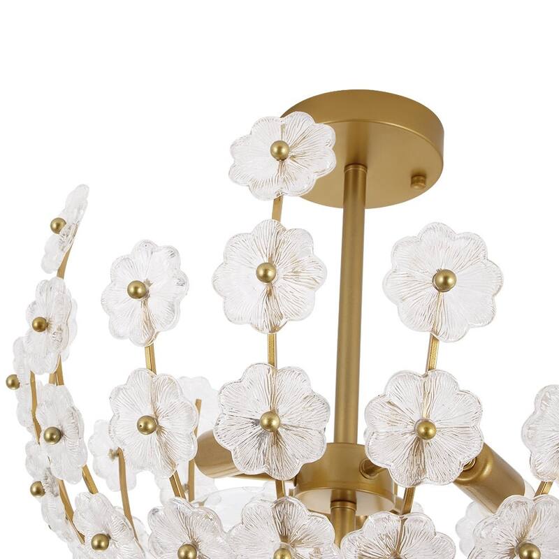 Mid-Century Modern 6-Light Glass Blossom Round Cage Chandelier
