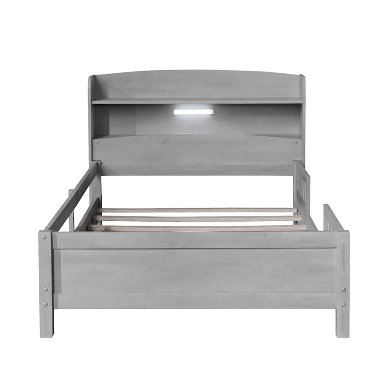 Wood Twin Size Platform Bed with Built-In LED Light