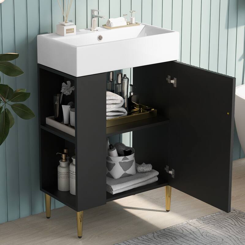 Roomfitters 21.6" Bathroom Vanity with Ceramic Sink, Combo Storage Cabinet with Left Side Organizer