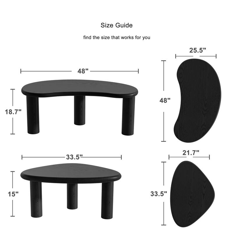 Modern Nested Coffee Tables Set 2-Piece Irregular Shaped Solid Wood Accent Tables for Home Office Living Room