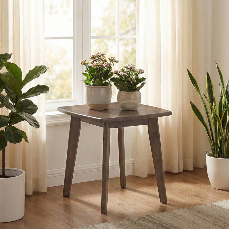 Gymax 17'' Solid Wood Side Table w/Thickened Top & Curved Edge for