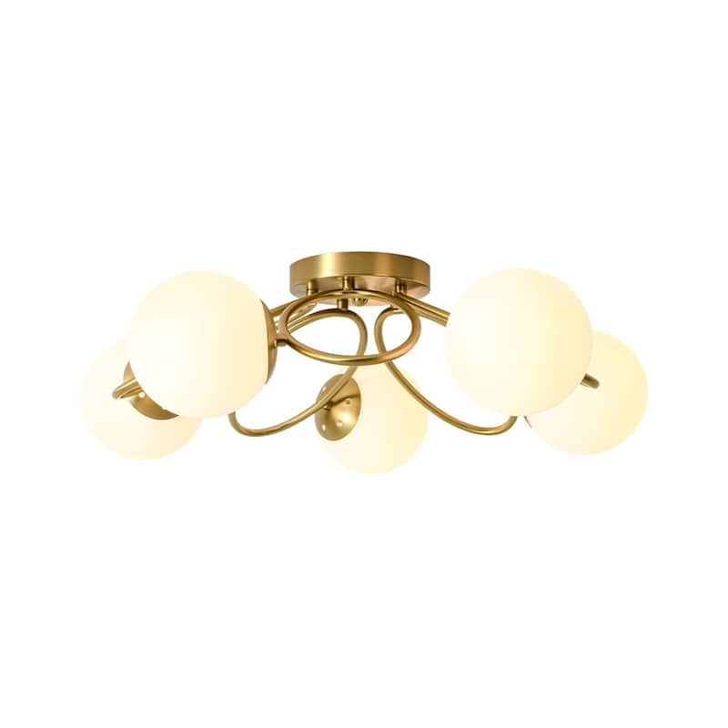 Modern 5-Light Opal Glass Ring Metal Semi Flush Mount Ceiling Light