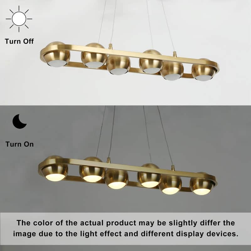 Modern 6-Light LED Gold Chandelier Linear Island Lights for Dining Room - 29.5" L x 4" H - 29.5" L x 4" H