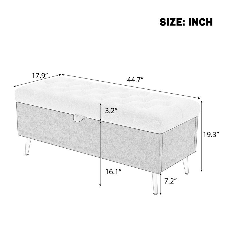 Roomfitters Modern Tufted Boucle Storage Ottoman Bench with Gold Metal Legs, Entryway End of Bed