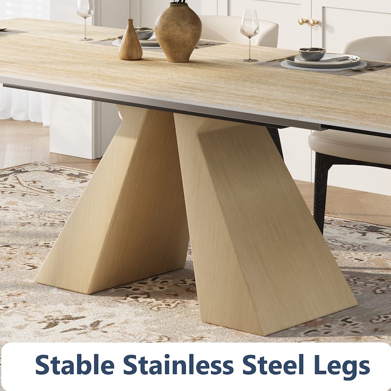 63 - 94" Extendable Modern Sintered Stone Dining Table for 4-10, Table top with Black Carbon Pedestal
