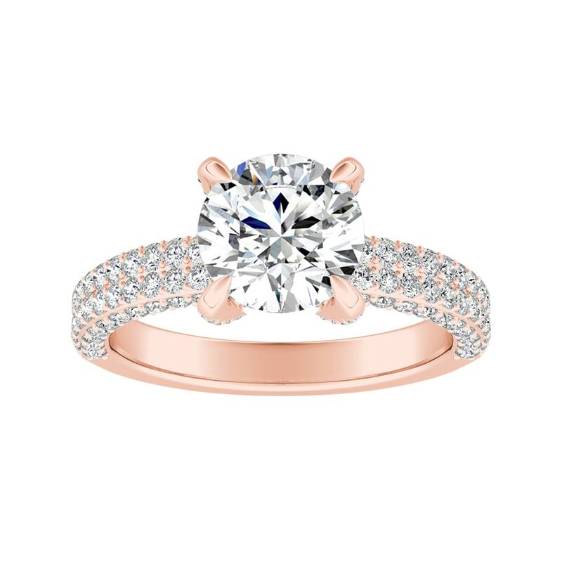 Auriya 14k Gold 2 1/2ct Moissanite and Pave Diamond Engagement Ring 7/8ctw - Rose - 7