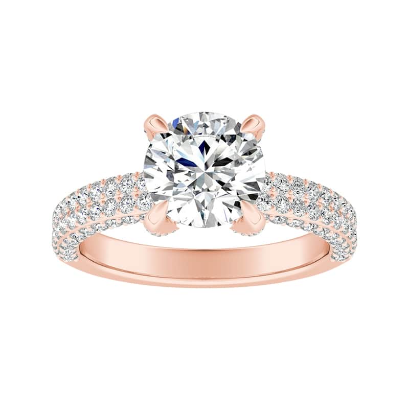 Auriya 14k Gold 4ct Moissanite and Pave Diamond Engagement Ring 7/8ctw - Rose - 8