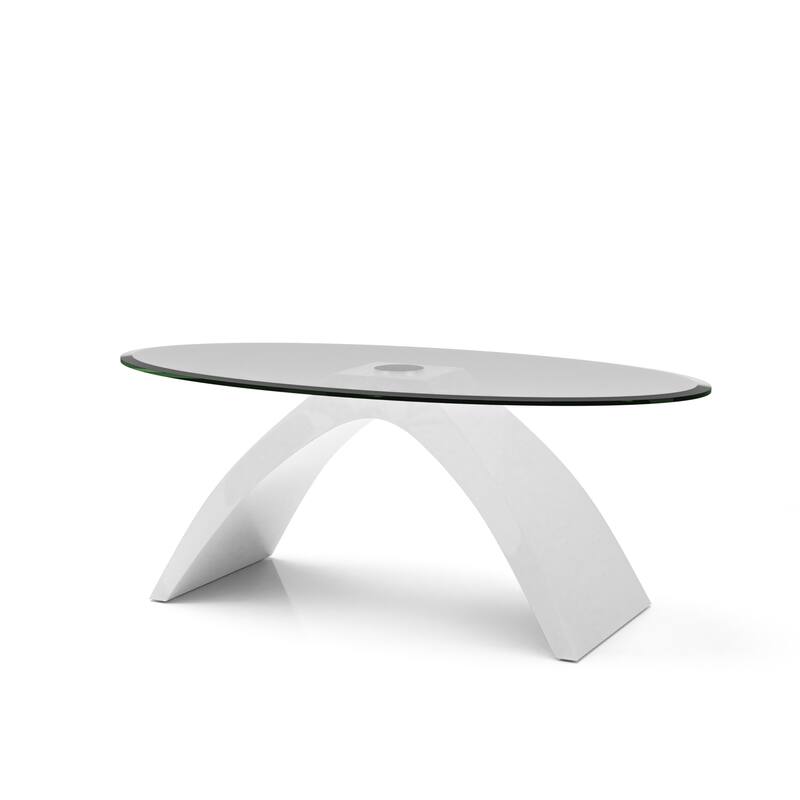 Crescendo Modern 47-inch Glass Top Oval Coffee Table by Furniture of America - White High Gloss