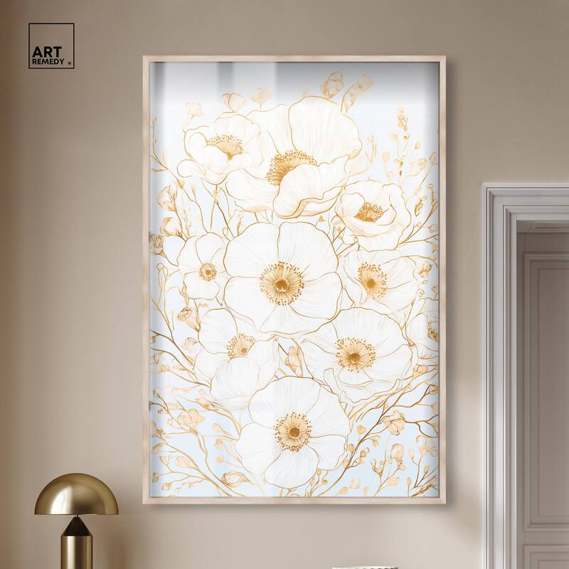 White and Gold Poppies II Shadowbox by Art Remedy