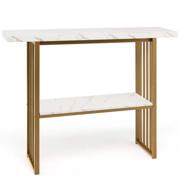 48 Inch 2-Tier Console Table with Gold Finished Frame-White - 48" x 11.5" x 36.5" (L x W x H)