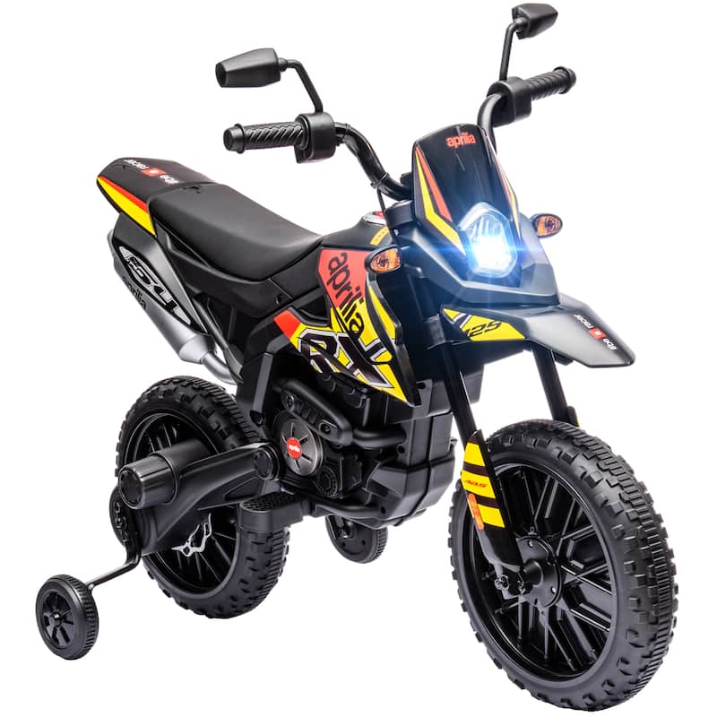 Kids Electric Dirt Bike Ride on Motorcycle with Training Wheels, Yellow Battery Powered Dirt Bike with LED Light