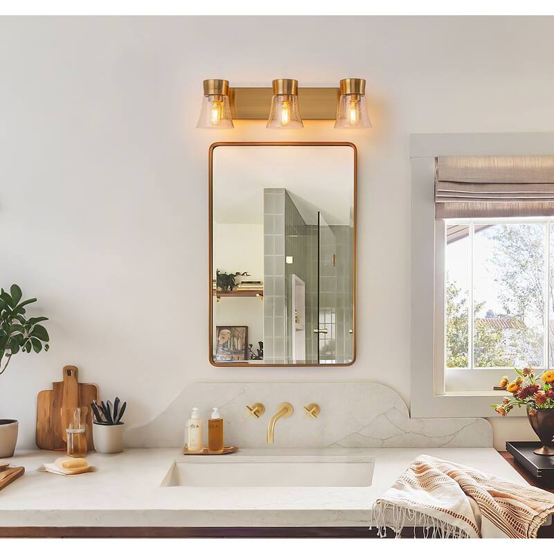 3-Light Bathroom Vanity Light with Seedy Glass Shade Wall Sconces - 23.6''W
