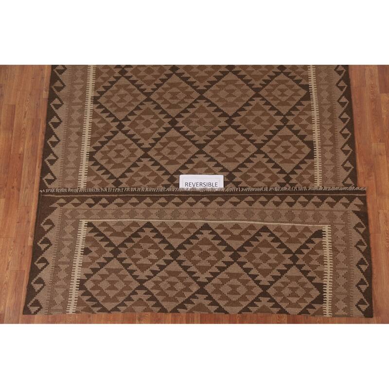 Hand Woven Oriental 100% Wool Carpet Southwestern Geometric Brown Kilim Area Rug - 9' 6'' X 6' 6''