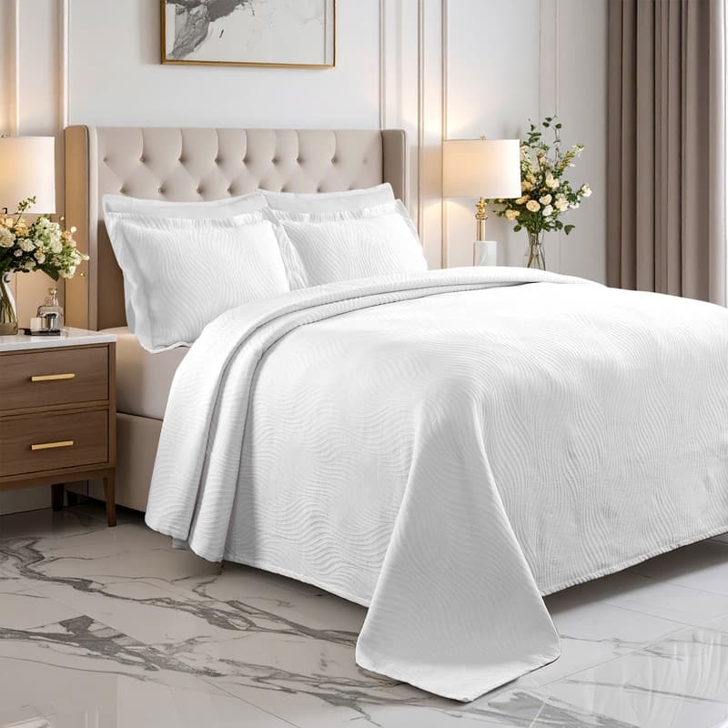 Superior Cascade Cotton Decorative Bedspread Set - White - King