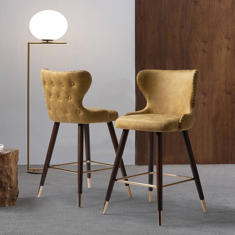Hepburn Wingback Nailhead Trim Bar Stool Set of 2 by HULALA HOME