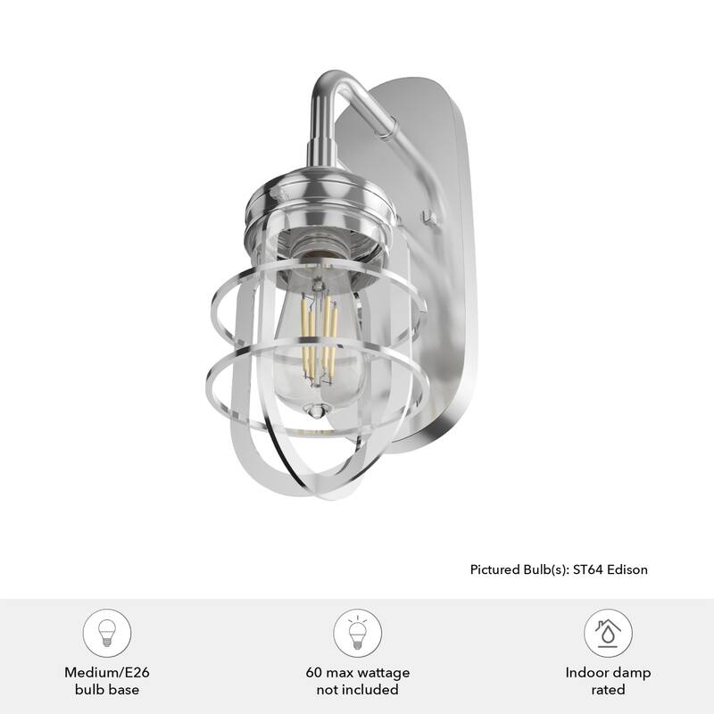 Hunter Starklake 1 Light Wall Sconce, Damp Rated, Industrial, Cage, Rustic